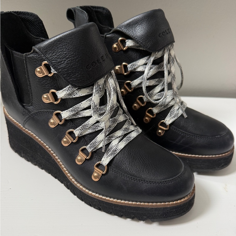 Cole Haan ZeroGrand Explorer Black Waterproof Wedge Boot Women 8